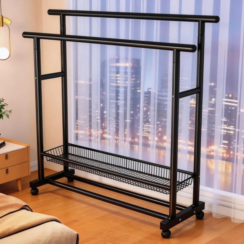 简易晾衣架落地加粗加厚挂衣架宿舍衣帽架家用晾晒衣杆阳台放衣架