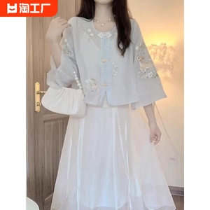 新中式国风汉服衬衫女夏季新款时尚甜美设计感小众汉元素显瘦套装