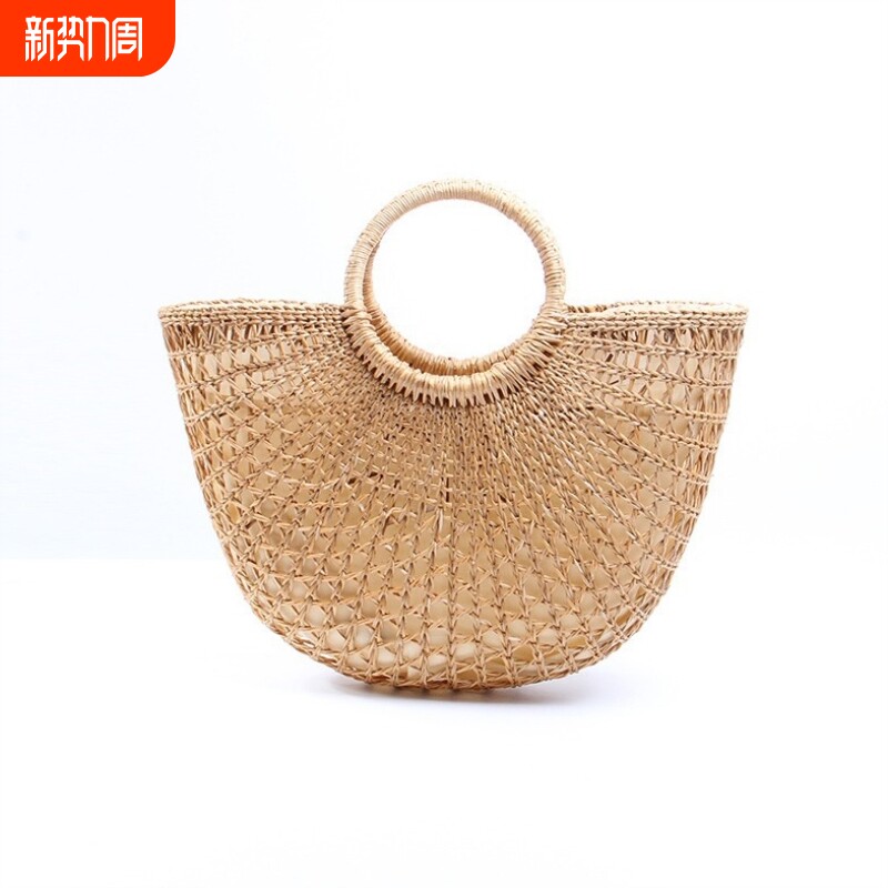 厂家直销新款藤编包镂空沙滩包半圆草编包新款手提黄草草包编织包