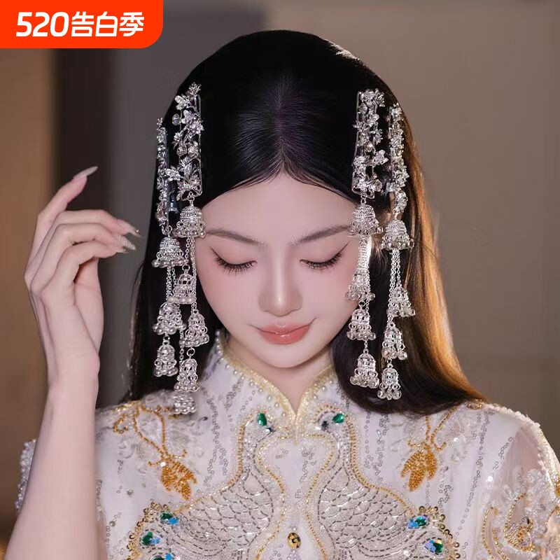 侧边发夹中式银色流苏风铃铃铛同款刘海元素民族风刘海边高级发饰