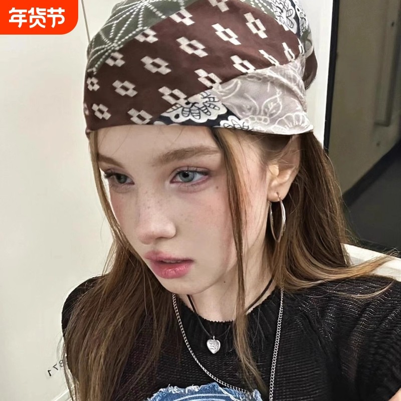 欧美风复古头巾女甜酷辣妹发巾街头潮酷方三角巾夏新薄款发带套头