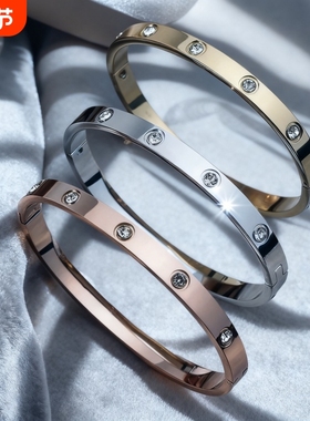 卡满天星手镯二排钻宽窄版love手环镀18K玫瑰金男女黄金手腕宽版