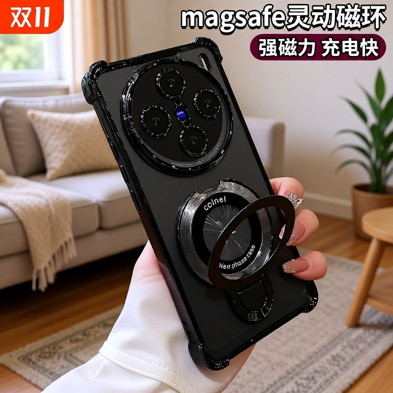 适用于VIVOx200新款磁吸手机壳x100透明新款x90气囊防摔X80高级感x60镜头全包男女同款简约带金属支架保护壳