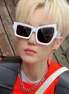 svtvernon同款新款ins挑眉墨镜搞怪眼镜圆脸偏光白色框椭圆形镜框