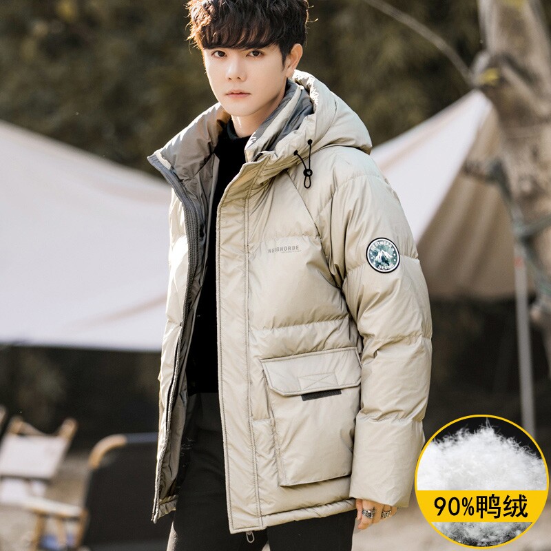 90绒羽绒服男士2025新款秋冬季高端潮牌加厚休闲短款连帽工装外套