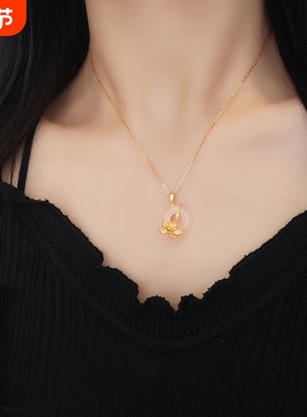 s925纯银莲花平安扣项链女高级感轻奢小众新款玉髓吊坠送生日礼物