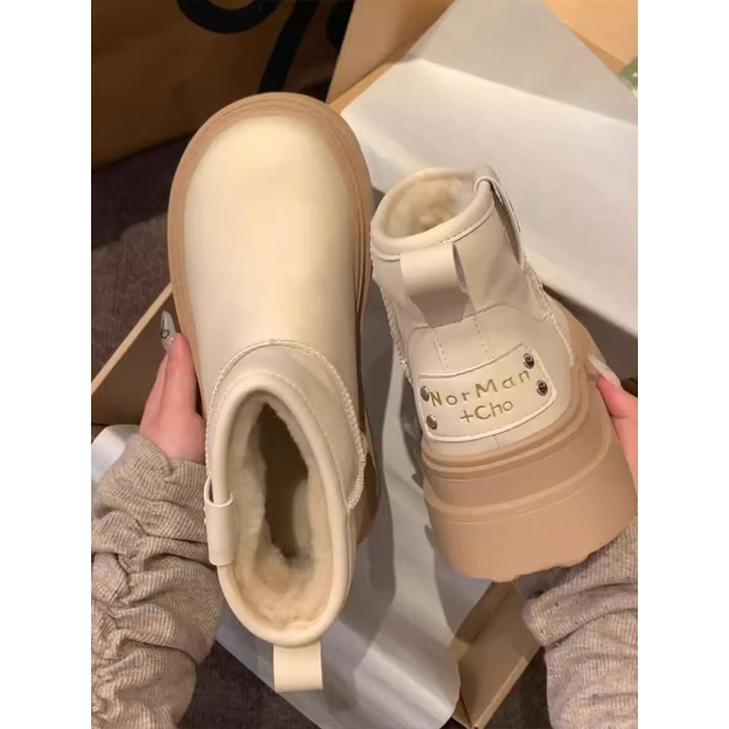 皮毛一体厚底雪地靴女2025秋冬新款冬天鞋子复古防滑加绒短靴棉鞋