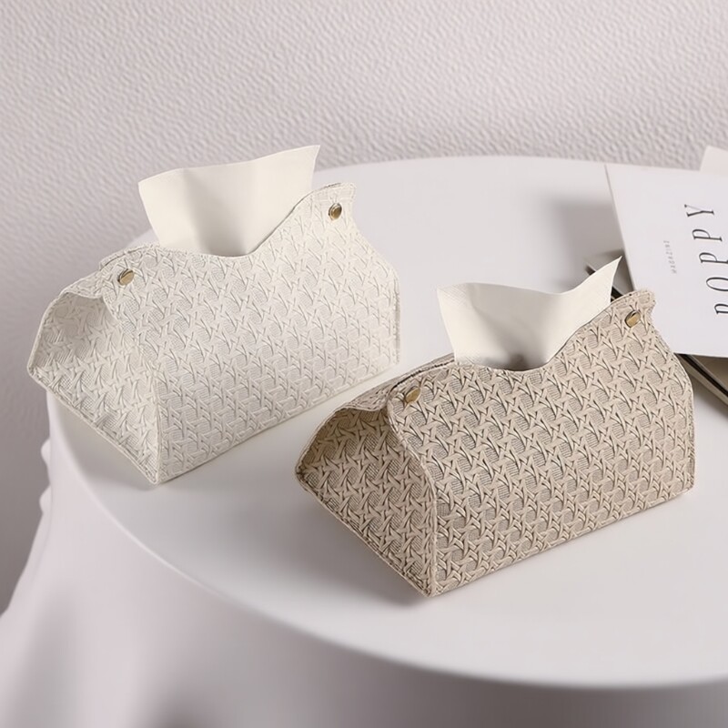 高级感编织纹抽纸盒车载摆件餐巾纸盒家用纸巾客厅餐厅桌面收纳盒