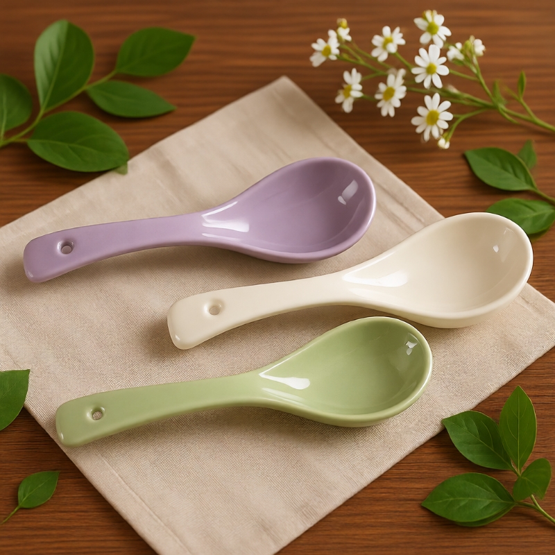 奶油风陶瓷勺子彩色一人一勺高颜值小汤勺喝汤大勺调羹汤匙勺子