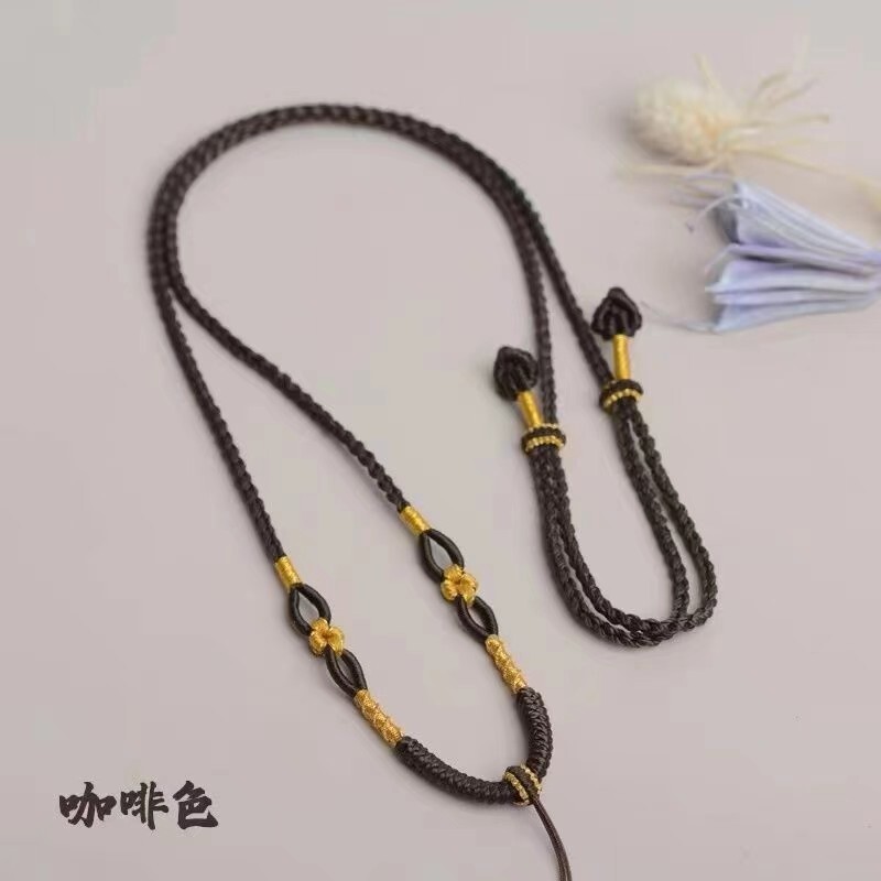 高端翡翠吊坠挂绳女款佛公玉佩平安扣脖子挂绳手工编织黄金项链绳