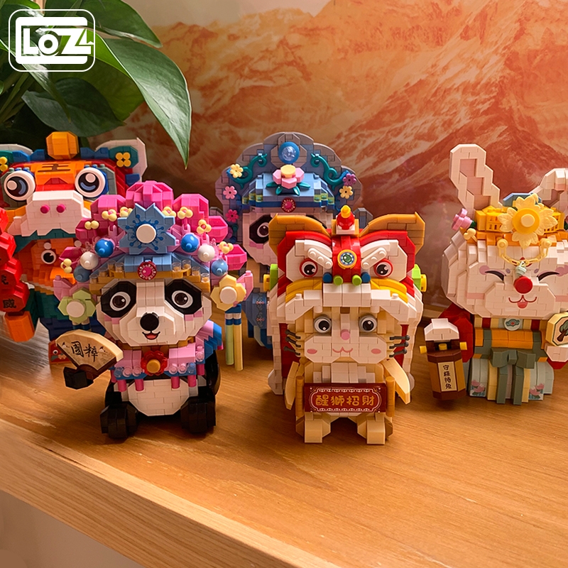 兼容乐高醒狮招财猫微钻迷你小颗粒钻石积木玩具拼装贺岁春节国潮