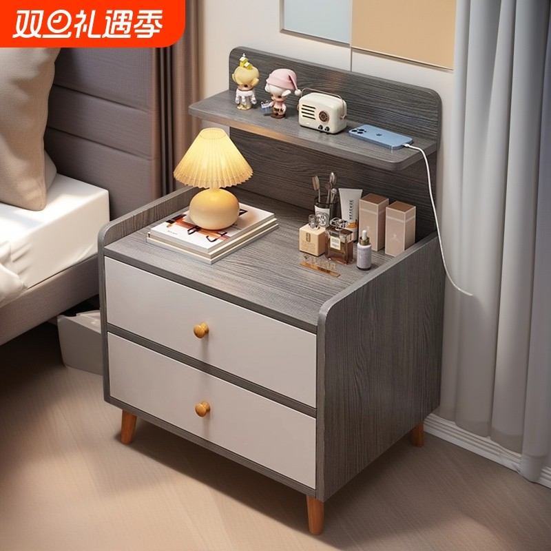 床头柜置物架小型家用卧室储物收纳替代品出租房用实木腿床边柜子
