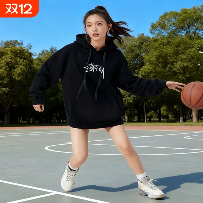 美式潮牌卫衣外套圆领上衣加绒加厚长袖t恤秋冬男女款重磅毛圈布