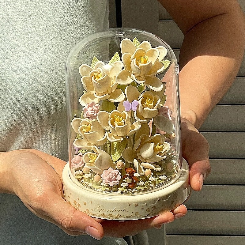 积木花植物盆栽女孩永生花小颗粒玫瑰花摆件女生玩具生日礼物闺蜜