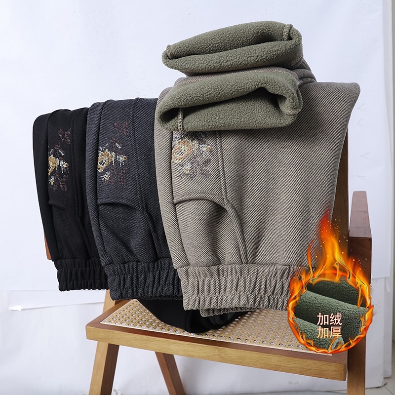 中年妈妈裤子春秋高腰直筒休闲长裤奶奶外穿松紧腰秋冬加绒运动裤