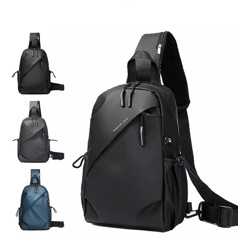 男士斜挎包高级感休闲旅行女胸前包牛津布小背包防水胸包水杯出行