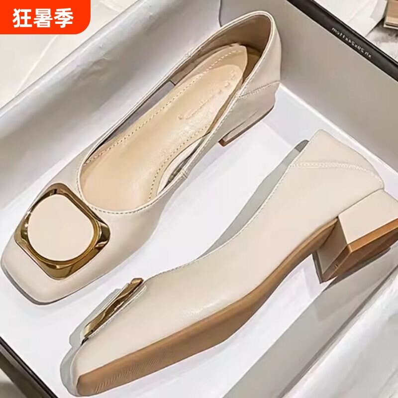 意尔康心选包鞋粗跟2026新款夏季仙女风瓢鞋浅口百搭中跟大尺码女 - 实物图