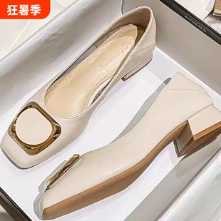 意尔康心选包鞋粗跟2026新款夏季仙女风瓢鞋浅口百搭中跟大尺码女