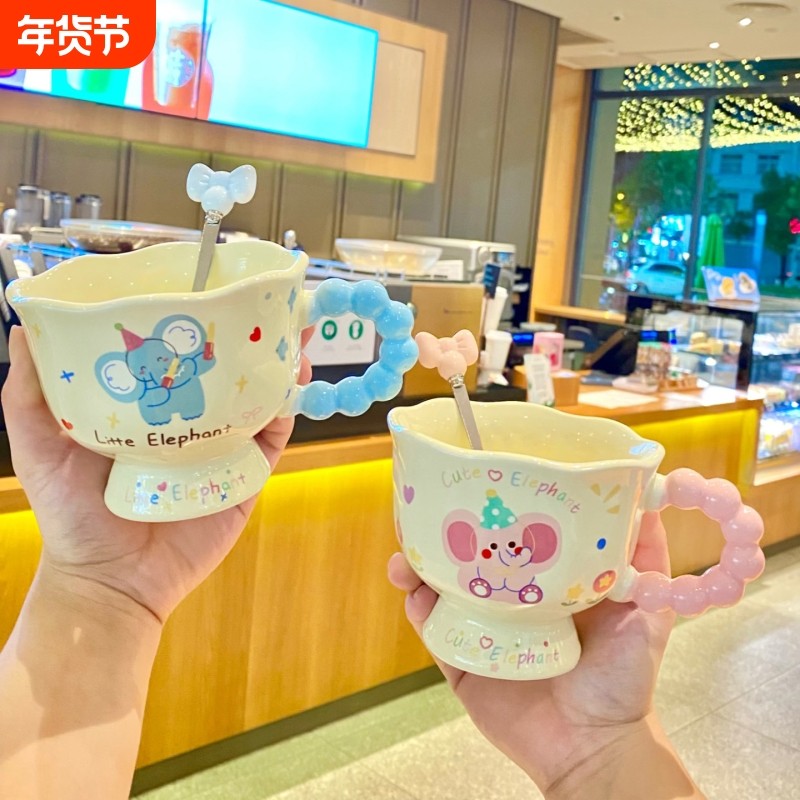 可爱卡通小熊马克杯带盖勺高颜值陶瓷杯家用杯子生日礼物咖啡杯