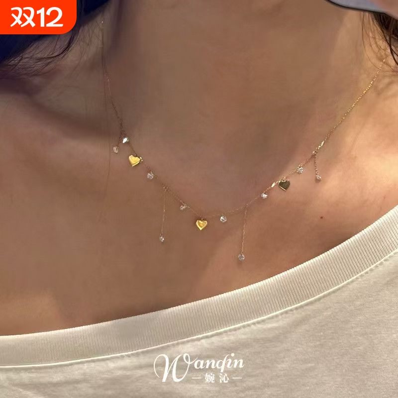 「心动告白」法式超闪爱心流苏项链清冷感复古千金气质百搭锁骨链