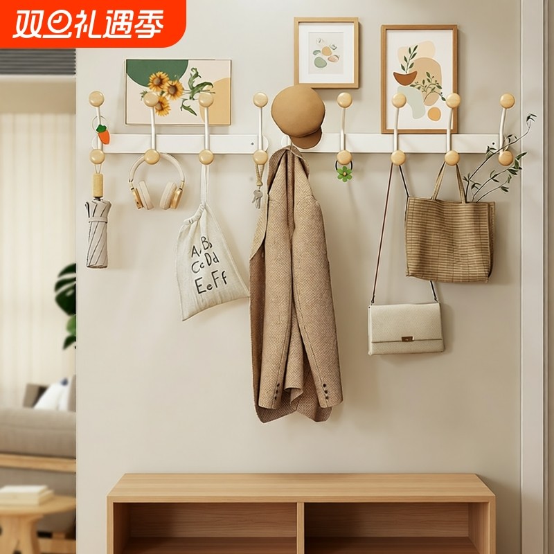 玄关挂衣架衣服挂钩双排壁挂式挂衣钩墙上门后免打孔承重收纳免钉