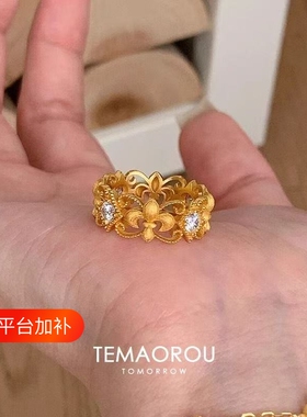 超级重工!vintager中古鸢尾花蕾丝戒指女轻奢小众高级感食指戒指