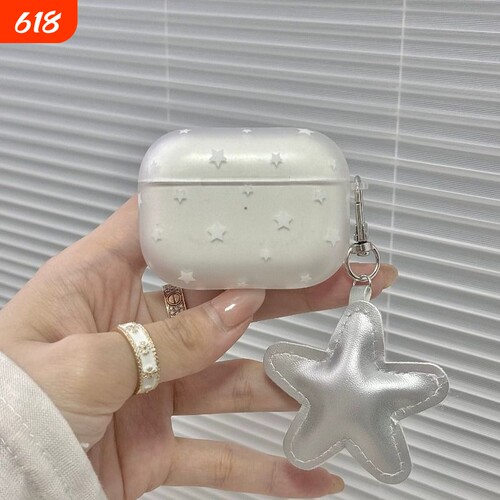 适用苹果AirPods Pro蓝牙耳机保护壳AirPodsPro2半透简约银星星Pro耳机套AirPods4/3/2/1代防摔耳机保护壳