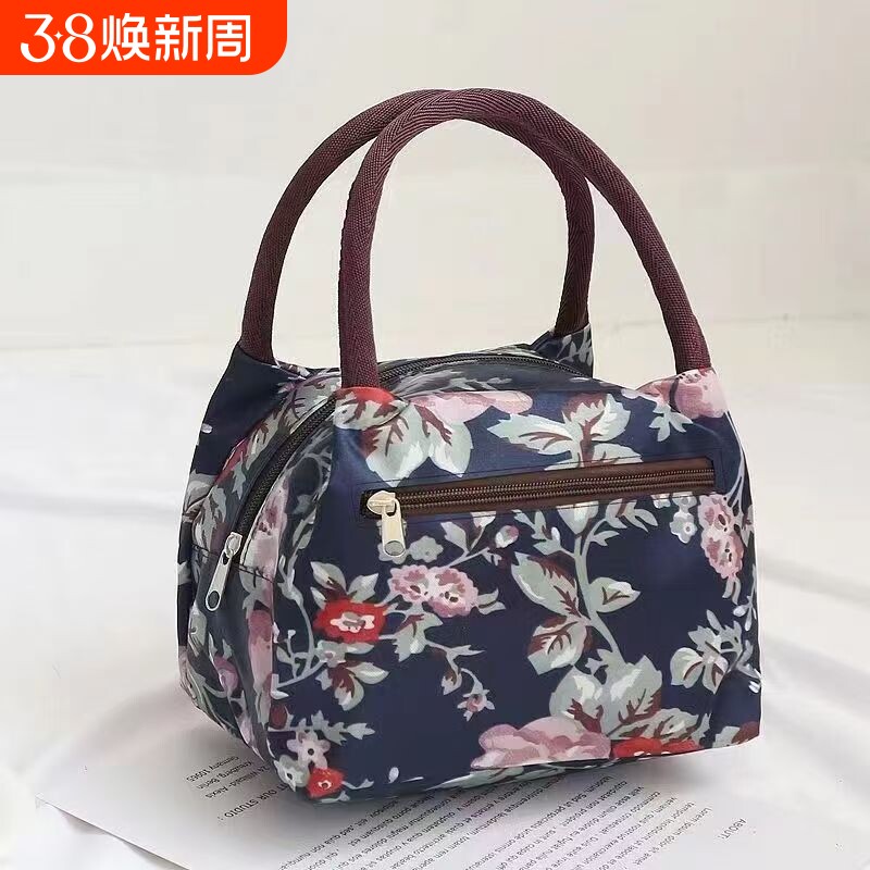 加厚防水牛津帆布便当包手提小花布包手拎小包饭盒袋女休闲包