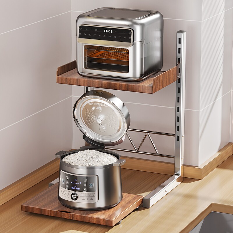 不锈钢电饭煲置物架厨房台面可抽拉微波炉架多功能放电器烤箱收纳