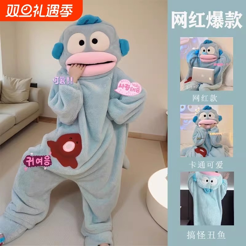 小丑鱼睡衣连体珊瑚绒秋冬季加厚保暖搞怪睡袍亲子睡裙可爱家居