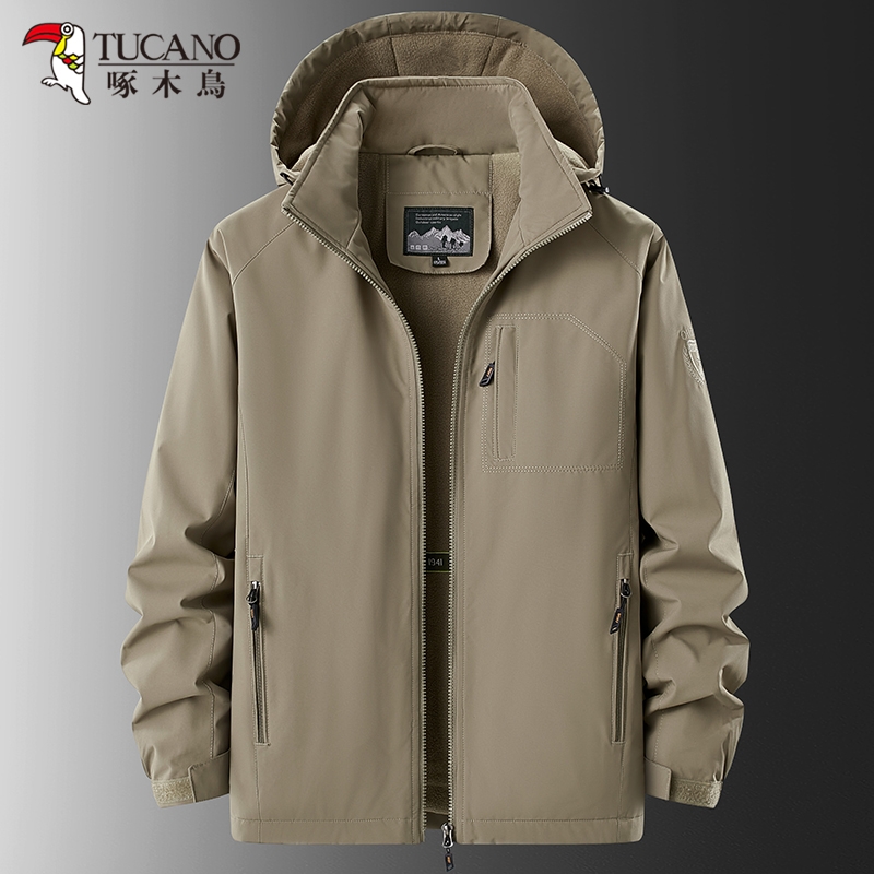 啄木鸟男士软壳冲锋衣户外加绒加厚外套春秋冬季防风防水保暖棉衣