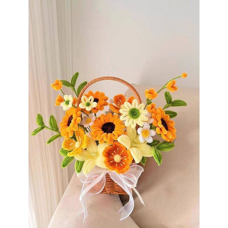 手工编织花束DIY材料包自制扭扭棒花篮仿真花送女友38女神节礼物