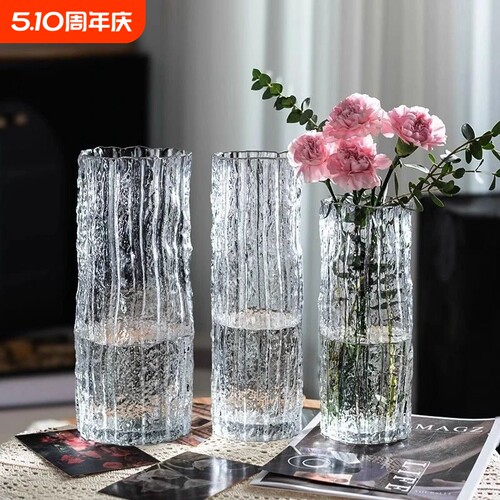 轻奢大号冰川花瓶玻璃水养富贵竹鲜花ins高颜值客厅插花装饰⑥