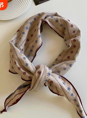 新款丝巾百搭春秋护颈头巾装饰领巾时尚复古小围巾三角巾条纹项链