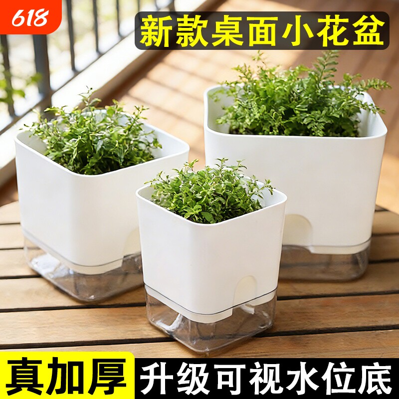懒人花盆自动吸水盆正方形绿萝多肉塑料透明盆自吸水阳台绿植植物