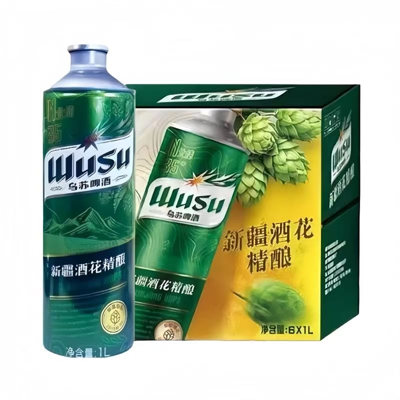 乌苏精酿啤酒新疆酒花1升小麦黄啤经典整箱包邮清爽罐装生日食品