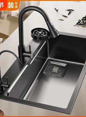 洗菜盆厨房家用水槽sus304不锈钢大单槽洗碗槽洗菜池橱柜手工台面