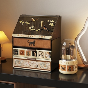 美世达化妆品收纳盒桌面防尘梳妆台首饰盒护肤品置物架化妆刷笔筒