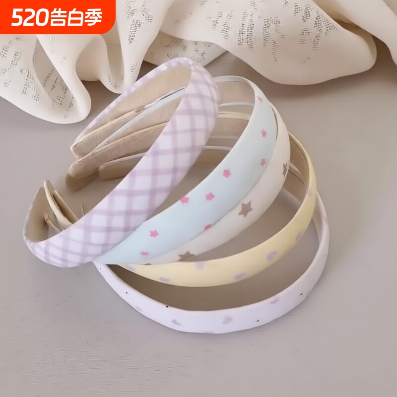 星星格纹发箍韩系少女心发卡压发头箍外出日常发饰春夏新款紫色