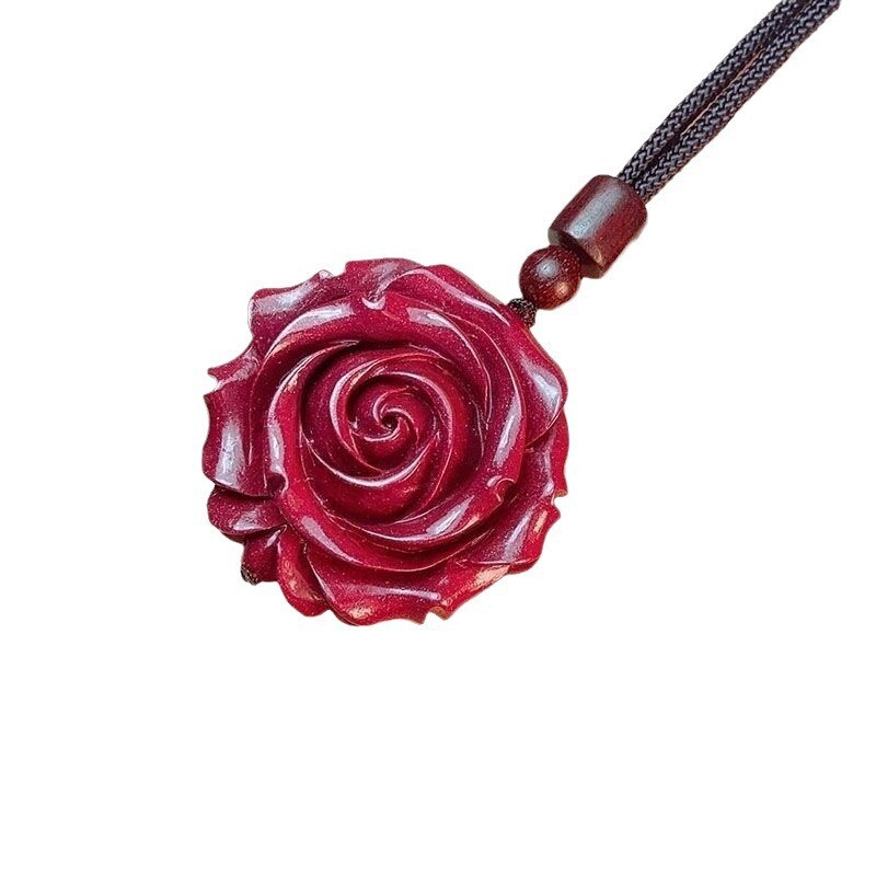 双面玫瑰吊坠时尚简约个性朱砂玫瑰项链吊坠锁骨装饰百搭项坠