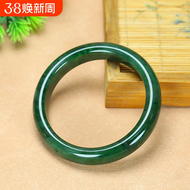 正品新疆和田碧玉手镯女款俄料老坑真玉石镯子送妈妈女友礼物证书