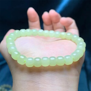 青海料渐变青白料和田玉手串女款冰晴玉石老型珠手链简约礼物饰品