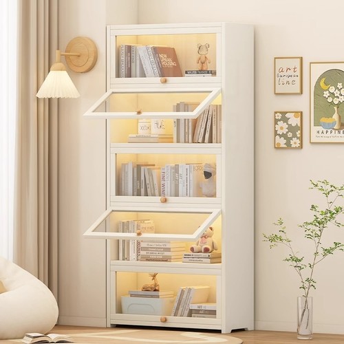 书架落地置物架一体靠墙客厅多层储物柜收纳展示柜防尘实木书柜子