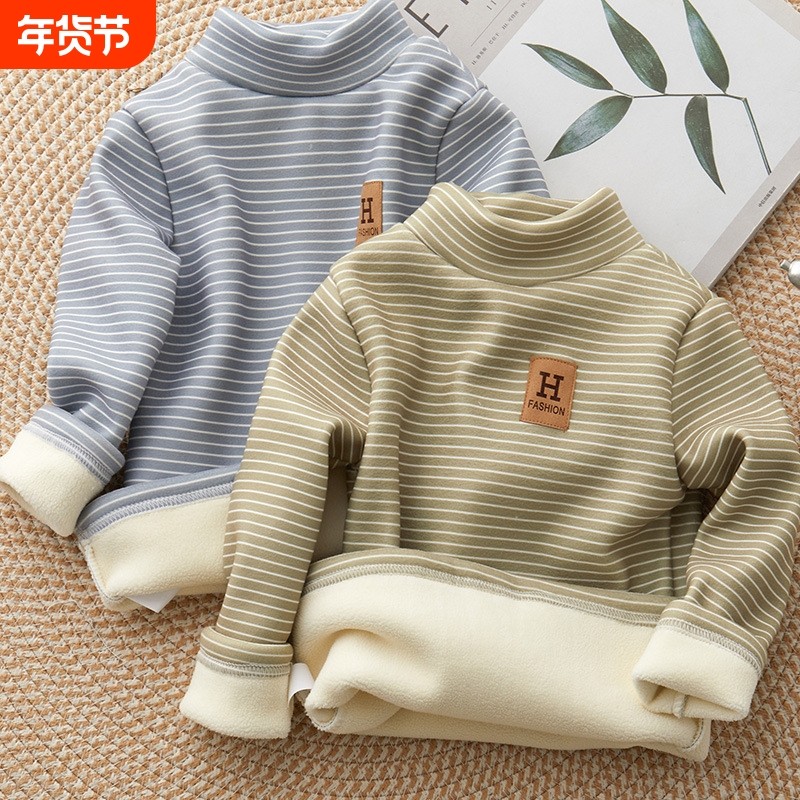 儿童加绒打底衫新款中大童半高领保暖秋冬宝宝上衣男女童长袖T恤