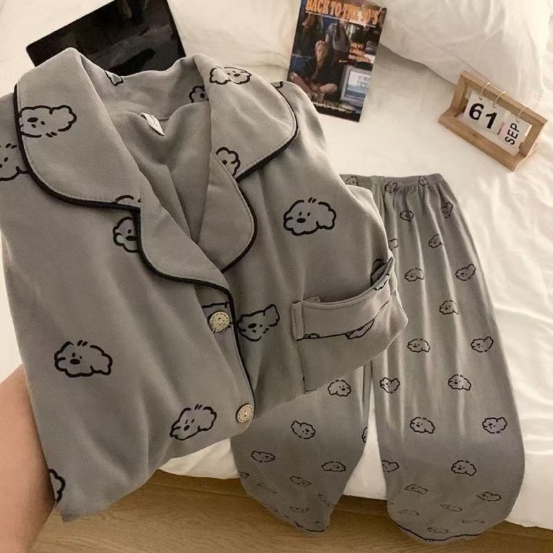 德绒女生加厚保暖卡通宽松可外穿家居服女士睡衣套装冬季柔软开衫