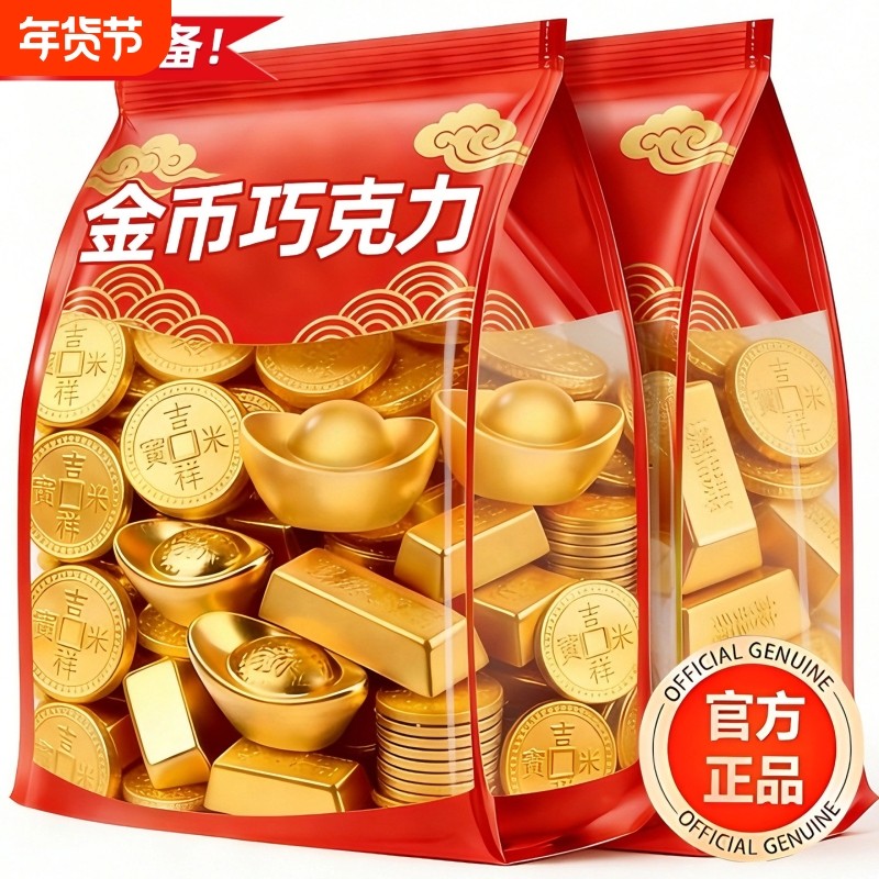 金币巧克力蛋糕装饰元宝花生喜糖年货小零食糖果代可可脂新年财神