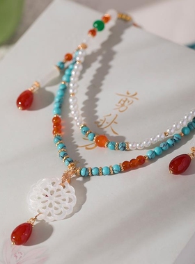 汉服璎珞项链双层锁骨链古风软璎珞中国风古装复古配饰项饰异域风