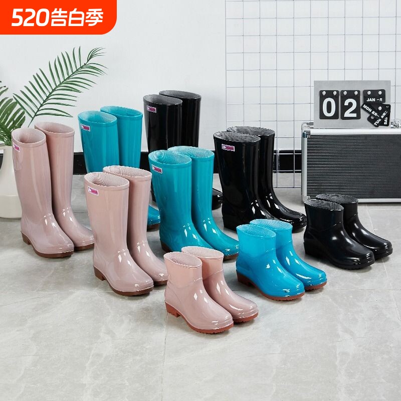 雨鞋女款高筒长筒防水防滑中筒成人水鞋加棉雨靴厨房胶鞋耐磨短筒