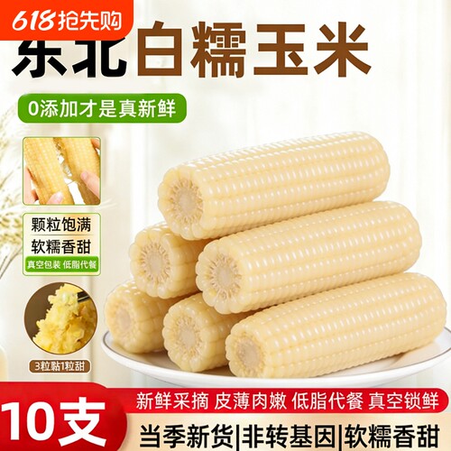东北白糯玉米新鲜采摘软糯香甜白苞米主食早餐代餐低脂饱腹真空装