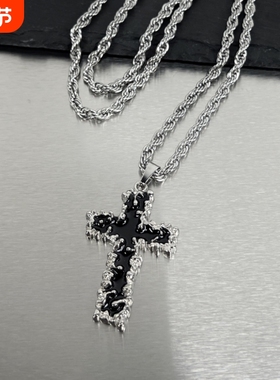 钛钢项链荆棘十字架项链男黑色高级感男女街头朋克暗黑情侣ins